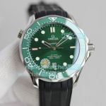 TWF Swiss Replica Omega Seamaster Diver 300m Green Dial Green Ceramic Bezel Black Rubber Watch